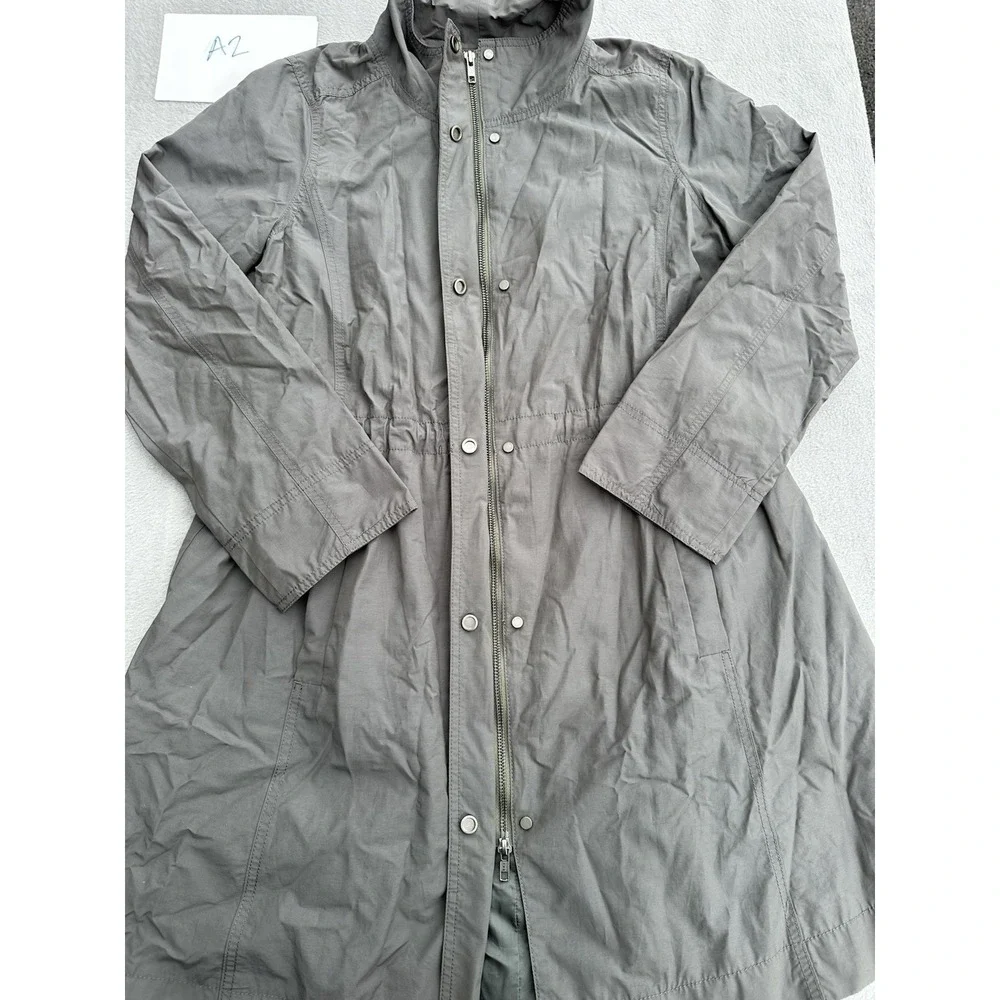 Eileen Fisher S Gray Organic Cotton Nylon A-Line Coat Jacket Drawstring Waist